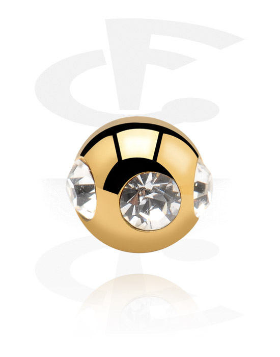 Kulor, stavar & mer, Ball for threaded pins (surgical steel, gold, shiny finish) med kristallstenar, Förgyllt kirurgiskt stål 316L