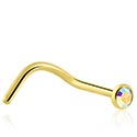 Piercings nez & Septums, Piercing nez incurvé (acier chirurgical, or, finition brillante) avec pierre en crystal, Acier chirugical 316L ,  Plaqué or