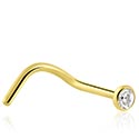Piercings nez & Septums, Piercing nez incurvé (acier chirurgical, or, finition brillante) avec pierre en crystal, Acier chirugical 316L ,  Plaqué or