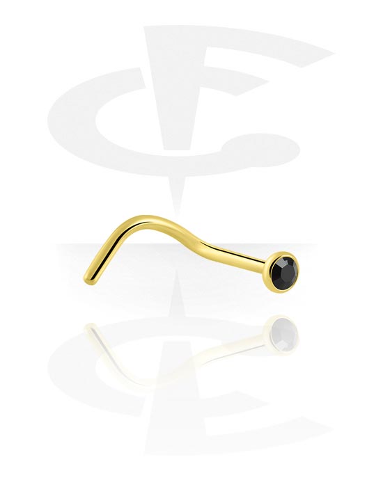 Nose Jewellery & Septums, Curved nose stud (surgical steel, gold, shiny finish) with crystal stone, Gold Plated Surgical Steel 316L