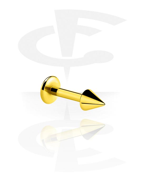 Labrets, labret (aço cirúrgico, ouro, acabamento brilhante) com cone, Aço cirúrgico 316L banhado a ouro