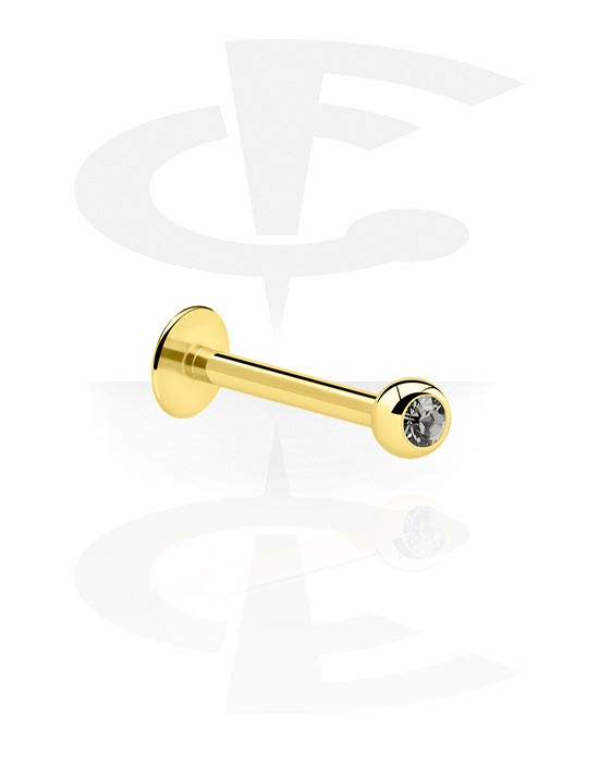 Labretter, Labret (surgical steel, gold, shiny finish) med Juvelbesat kugle, Forgyldt kirurgisk stål 316L