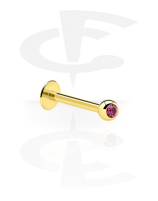 Labretter, Labret (surgical steel, gold, shiny finish) med Juvelbesat kugle, Forgyldt kirurgisk stål 316L