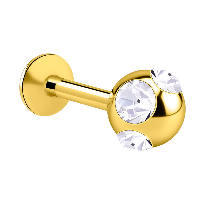 Labret (acier chirurgical, or, finition brillante) avec boule brillante Acier chirugical 316L / Plaqué or Labrets