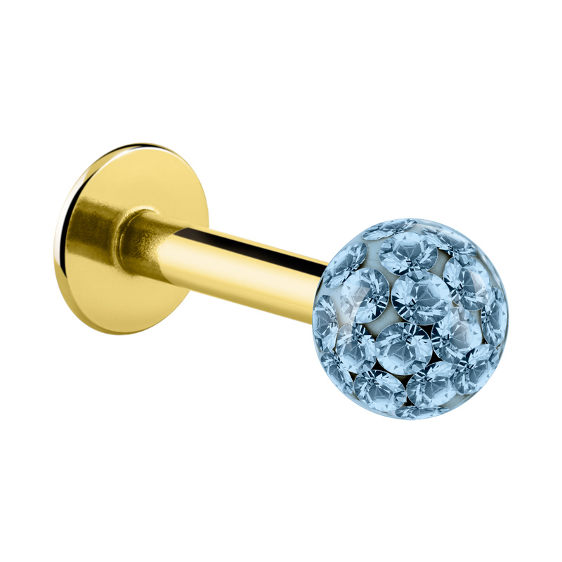 Labret (acier chirurgical, or, finition brillante) avec pierres en cristal Acier chirugical 316L / Plaqué or/Cristal/Epoxy Labrets