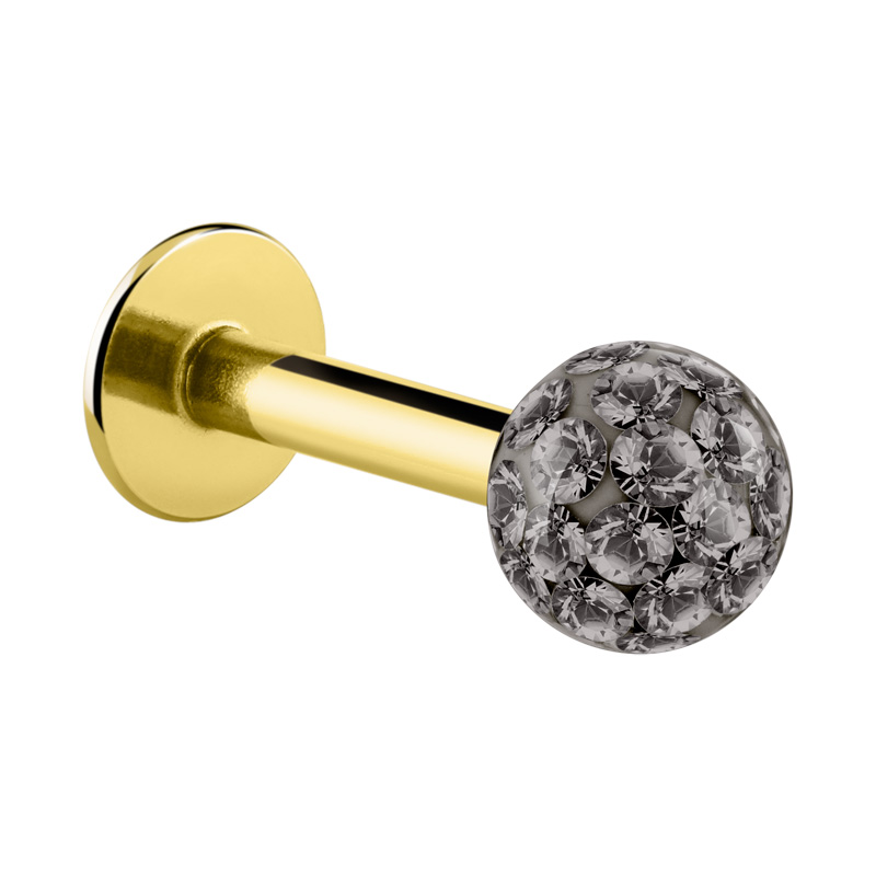 Labret (acier chirurgical, or, finition brillante) avec pierres en cristal Acier chirugical 316L / Plaqué or/Cristal/Epoxy Labrets