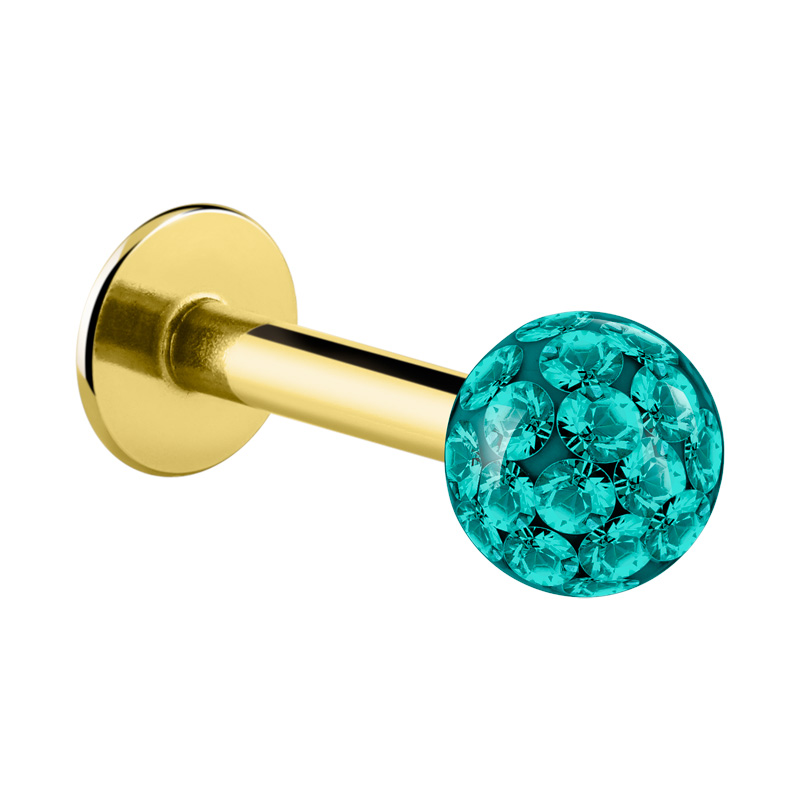 Labret (acier chirurgical, or, finition brillante) avec pierres en cristal Acier chirugical 316L / Plaqué or/Cristal/Epoxy Labrets