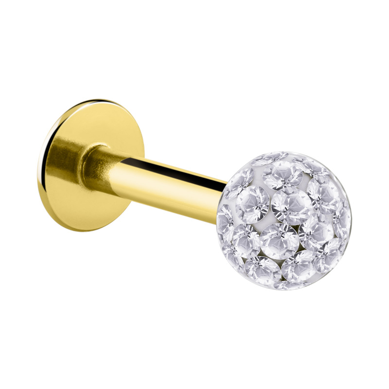 Labret (acier chirurgical, or, finition brillante) avec pierres en cristal Acier chirugical 316L / Plaqué or/Cristal/Epoxy Labrets