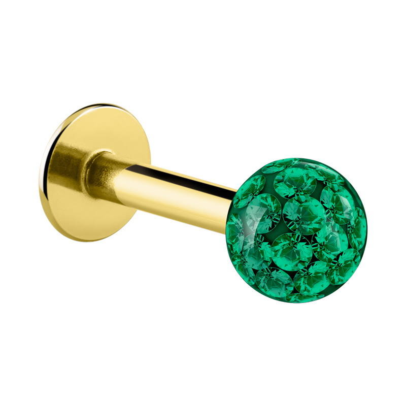 Labret (acier chirurgical, or, finition brillante) avec pierres en cristal Acier chirugical 316L / Plaqué or/Cristal/Epoxy Labrets