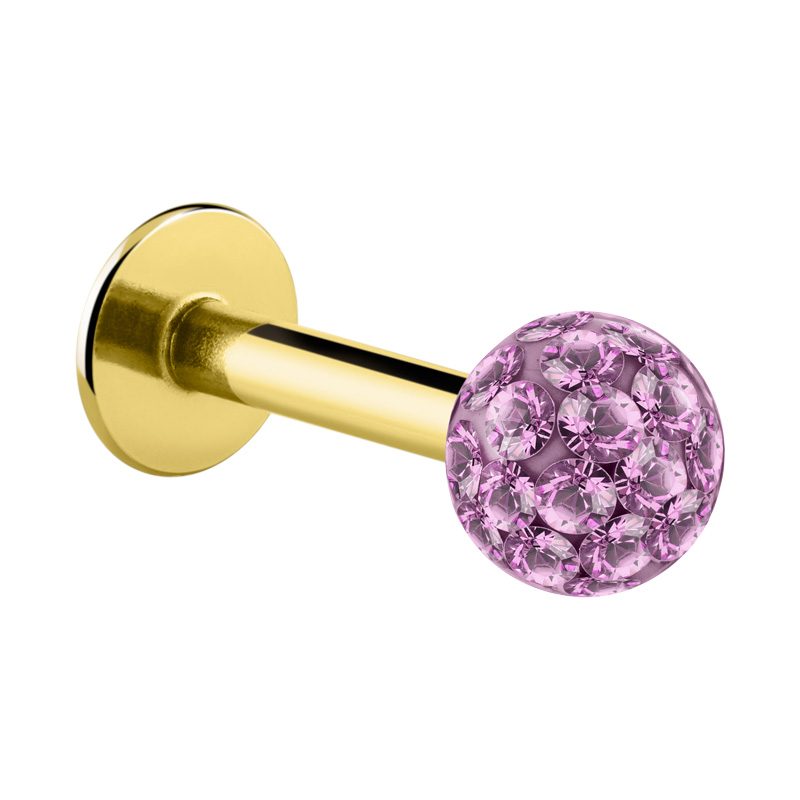 Labret (acier chirurgical, or, finition brillante) avec pierres en cristal Acier chirugical 316L / Plaqué or/Cristal/Epoxy Labrets