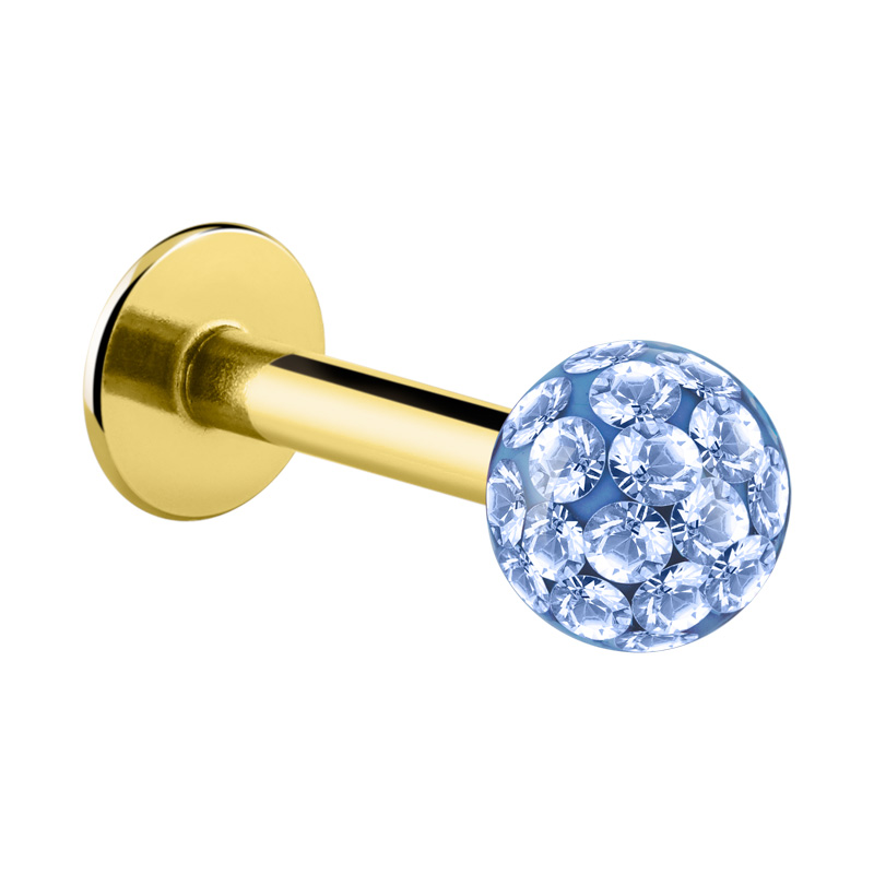 Labret (acier chirurgical, or, finition brillante) avec pierres en cristal Acier chirugical 316L / Plaqué or/Cristal/Epoxy Labrets