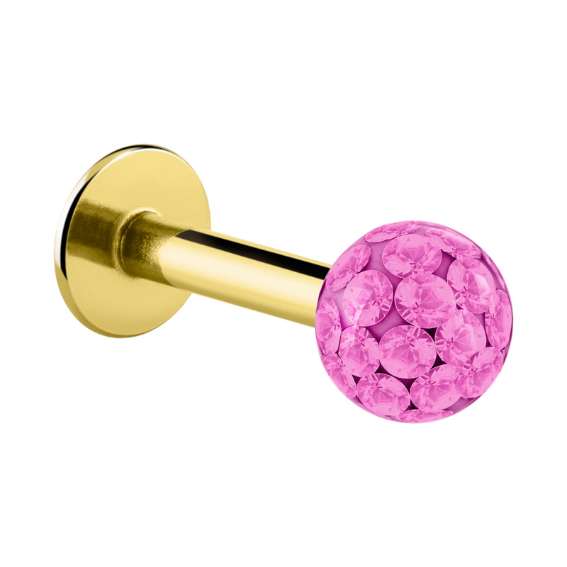 Labret (acier chirurgical, or, finition brillante) avec pierres en cristal Acier chirugical 316L / Plaqué or/Cristal/Epoxy Labrets