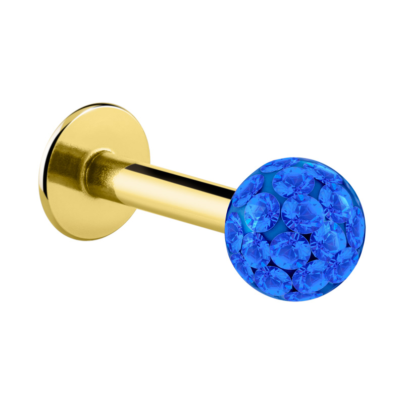 Labret (acier chirurgical, or, finition brillante) avec pierres en cristal Acier chirugical 316L / Plaqué or/Cristal/Epoxy Labrets