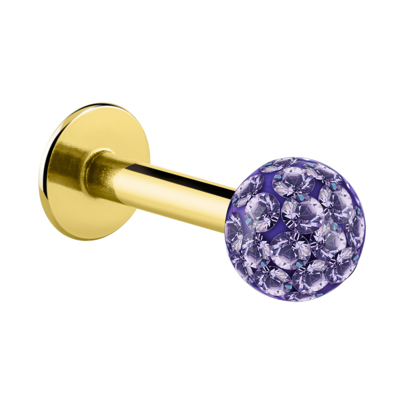 Labret (acier chirurgical, or, finition brillante) avec pierres en cristal Acier chirugical 316L / Plaqué or/Cristal/Epoxy Labrets