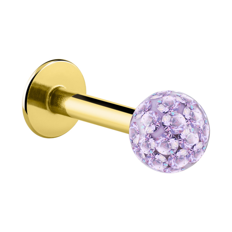 Labret (acier chirurgical, or, finition brillante) avec pierres en cristal Acier chirugical 316L / Plaqué or/Cristal/Epoxy Labrets