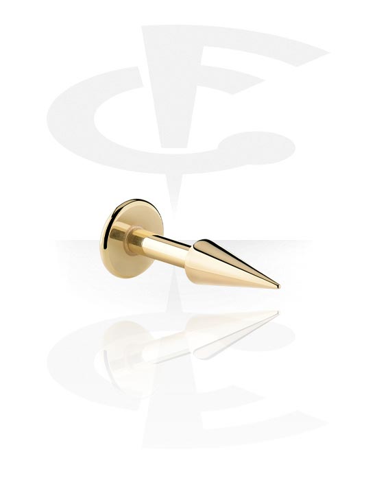 Labrets, labret (aço cirúrgico, ouro, acabamento brilhante) com cone, Aço cirúrgico 316L banhado a ouro