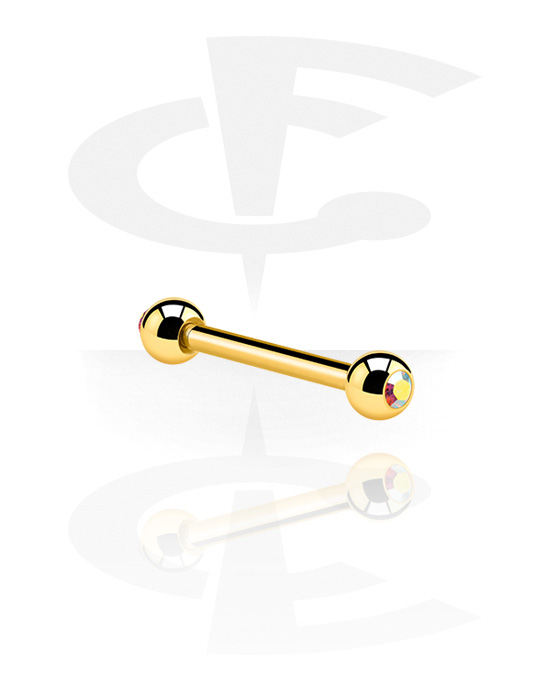 Lige stave, Double Jeweled Micro Barbell, Gold Plated Surgical Steel 316L