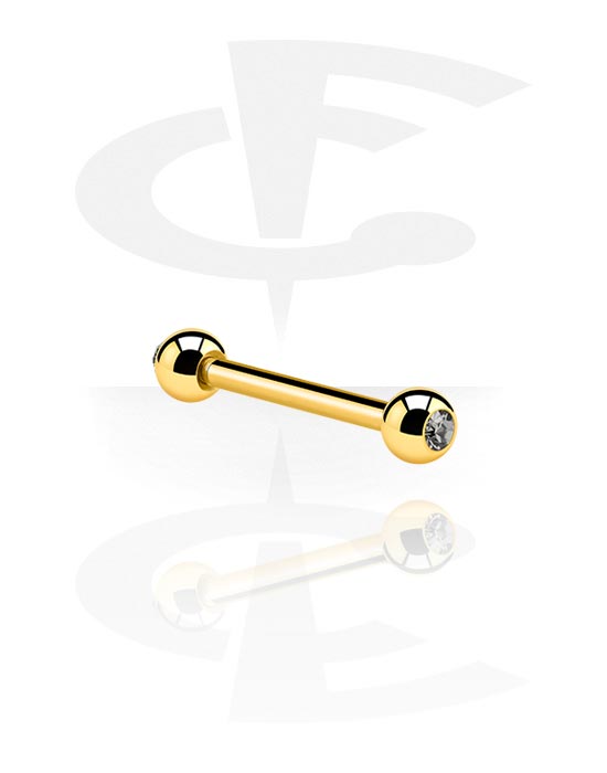 Barbells, Barbell with Jeweled Balls, Gold Plated Surgical Steel 316L
