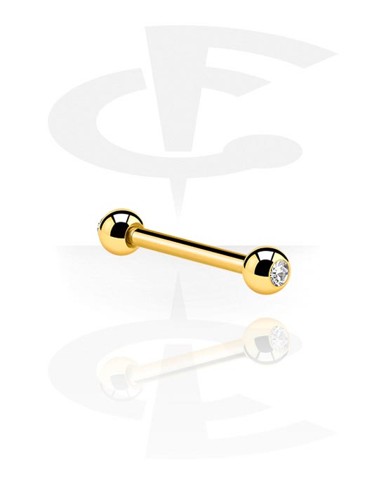 Barbellek, Aranyozott dupla köves 1.2 mm-es piercing, Gold Plated Surgical Steel 316L