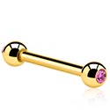 Barbeli, Pozlačen barbel s kristalčkoma 1,2 mm, Gold Plated Surgical Steel 316L