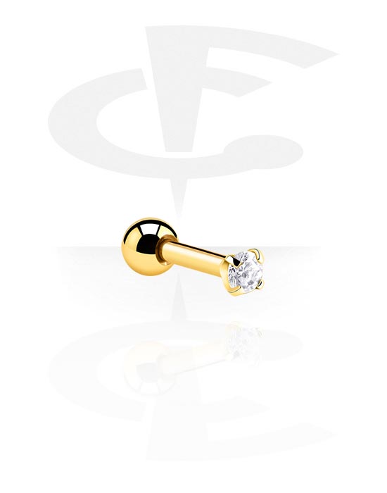 Helix & Tragus, Tragus Piercing with crystal stone, Gold Plated Surgical Steel 316L