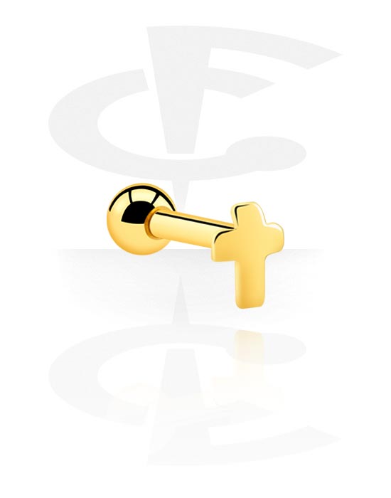 Helix & Tragus, Tragus Piercing with cross design, Gold Plated Surgical Steel 316L