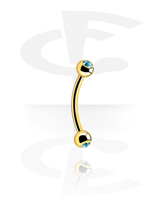 Bøyde barbeller, Banan (kirurgisk stål, gull, skinnende finish) med krystallsteiner, Gullbelagt kirurgisk stål 316L