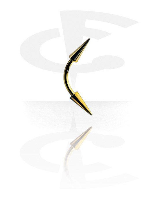 Buede stave, Banana (kirurgisk stål, guld, blank finish) med lange spikes, Forgyldt kirurgisk stål 316L