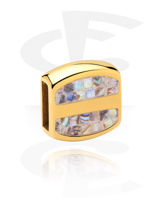Pendentifs, Perle plate pour bracelets à perles plates avec nacre incrustée, Acier chirugical 316L ,  Plaqué or