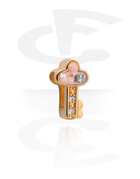 Pendentifs, Perle plate pour bracelets à perles plates avec motif clé, Acier chirugical 316L ,  Plaqué or