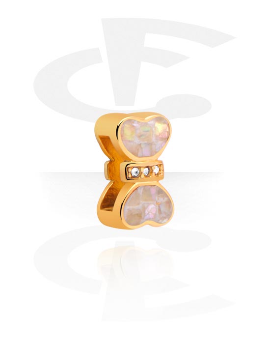 Pendentifs, Perle plate pour bracelets à perles plates avec motif papillon, Acier chirugical 316L ,  Plaqué or