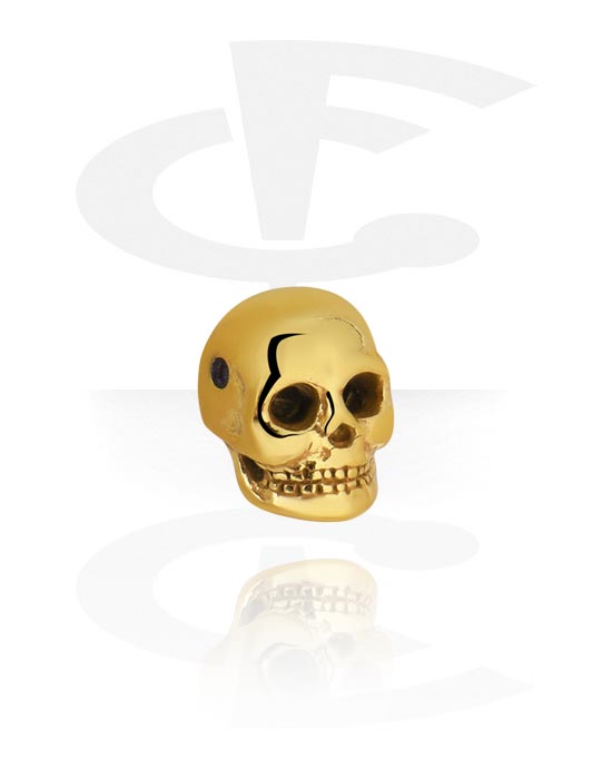 Kuličky, kolíčky a další, Koncovka pro kroužky s kuličkou (chirurgická ocel, zlatá, lesklý povrch) s designem lebka, Pozlacená chirurgická ocel 316L
