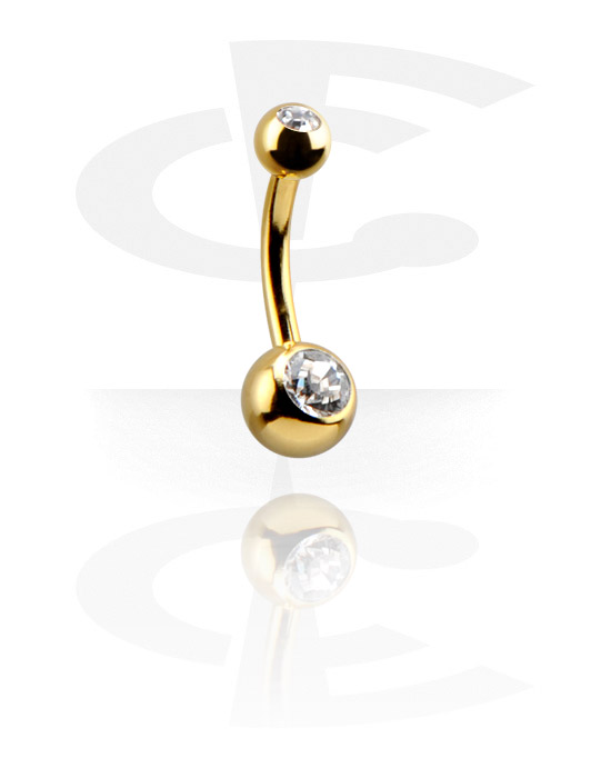 Bananer, Belly button ring (surgical steel, gold, shiny finish) med kristallstenar, Förgyllt kirurgiskt stål 316L