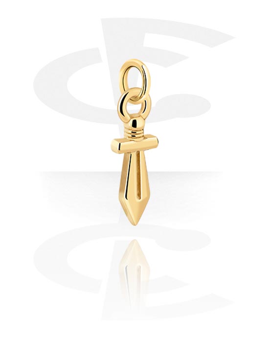 Palline, barrette e altro, Ciondolo (ottone placcato, oro) con design spada, Ottone con placcatura in oro