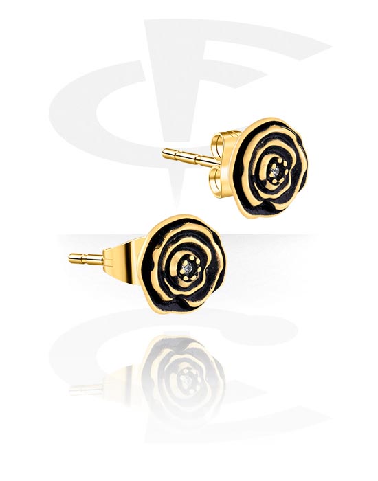 Earrings, Studs & Shields, Ear Studs with rose design, Gold Plated Surgical Steel 316L