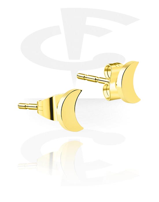 Earrings, Studs & Shields, Ear Studs with moon design, Gold Plated Surgical Steel 316L
