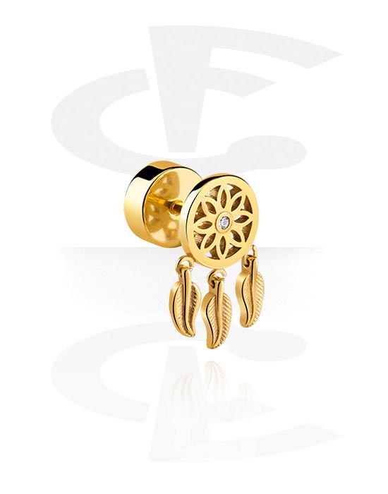 Fake Piercings, Fake Plug with dreamcatcher design, Gold Plated Surgical Steel 316L
