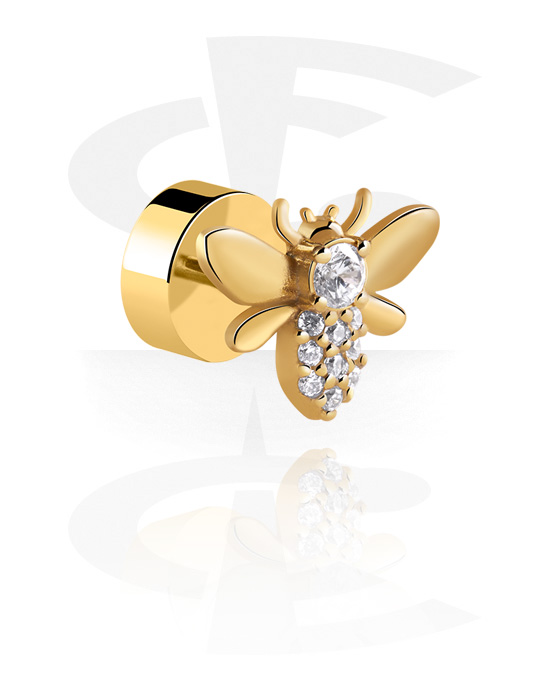 Falešné piercingové šperky, Falešný plug s designem včela, Pozlacená chirurgická ocel 316L