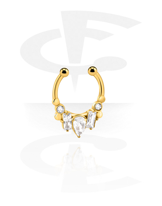 Fake Piercings, Fake septum with crystal stones, Gold Plated Surgical Steel 316L