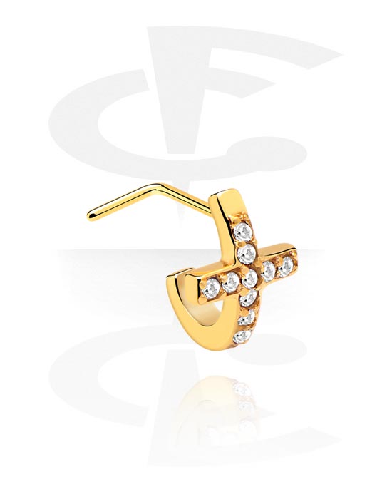 Nose Jewellery & Septums, Curved Jewelled Nose Stud, Gold Plated