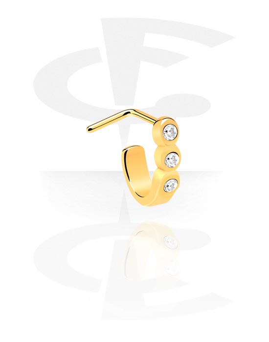 Nose Jewelry & Septums, Curved Jeweled Nose Stud, Gold Plated