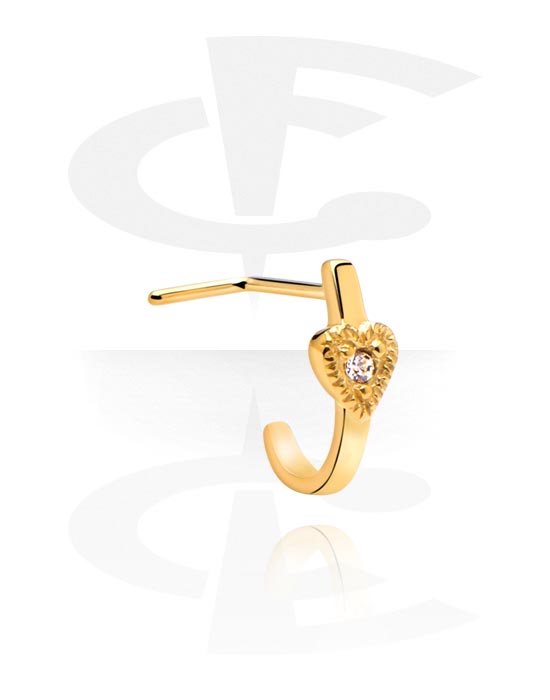Kolczyki do nosa, Curved Jewelled Nose Stud, Gold Plated
