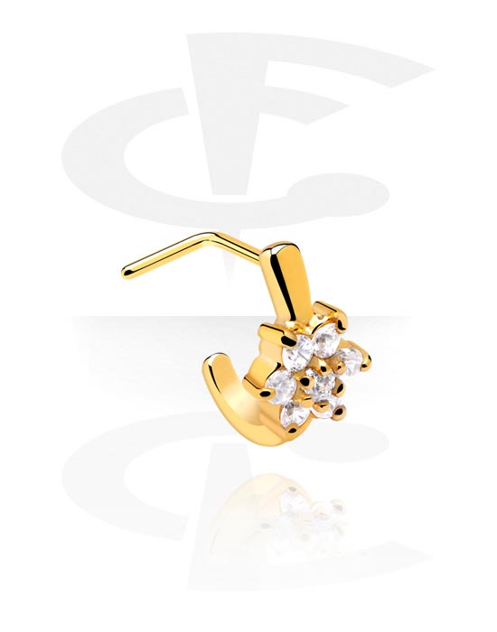 Kolczyki do nosa, Curved Jewelled Nose Stud, Gold Plated