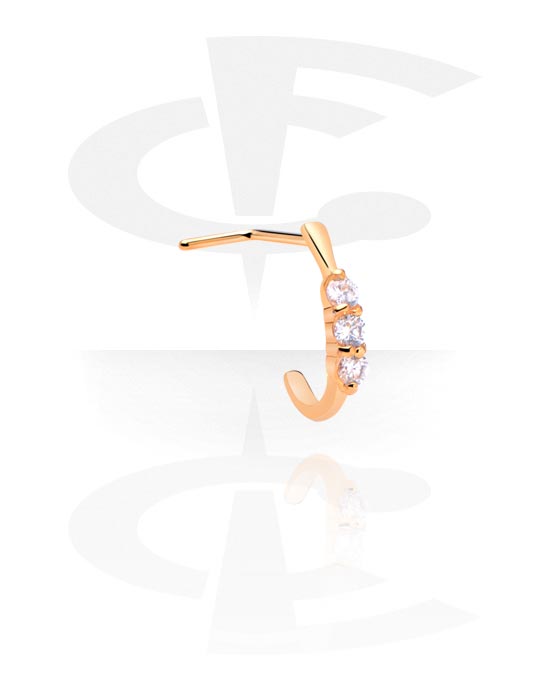 Piercing nez en L (acier chirurgical, or, finition brillante) avec pierres en cristal