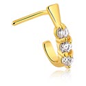 Nose Jewellery & Septums, L-shaped nose stud (surgical steel, gold, shiny finish) with crystal stones, Gold Plated Surgical Steel 316L