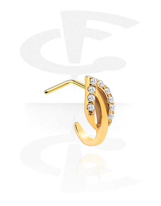 Nesestaver og -ringer, L-formet nesedobb (kirurgisk stål, gull, skinnende finish) med krystallsteiner, Gullbelagt kirurgisk stål 316L