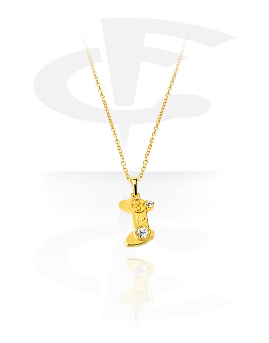 Necklaces, Fashion Necklace with Gaming controller pendant and crystal stones, Gold Plated Surgical Steel 316L
