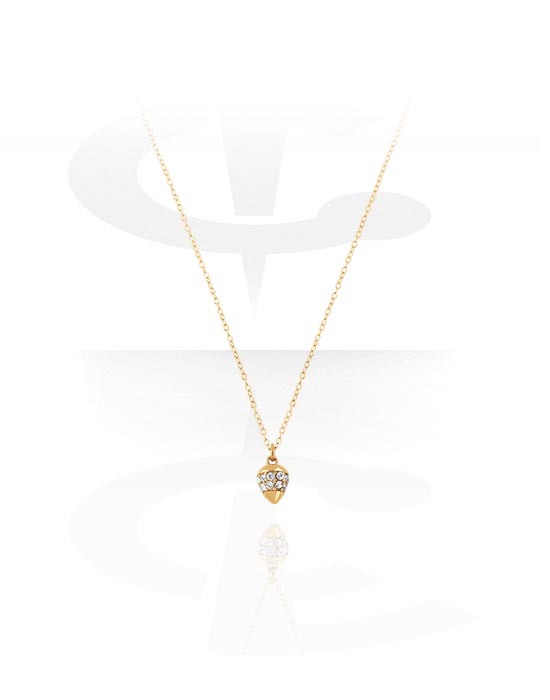 Náhrdelníky, Módní náhrdelník s přívěskem s krystalovými kamínky, Pozlacená chirurgická ocel 316L