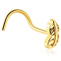 Piercings nez & Septums, Piercing nez incurvé (acier chirurgical, or, finition brillante) avec motif plume, Acier chirugical 316L ,  Plaqué or