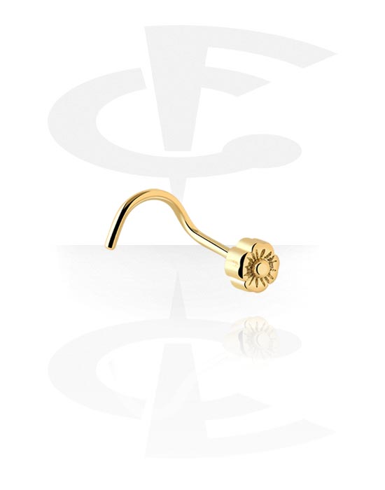 Nose Jewelry & Septums, Curved nose stud (surgical steel, gold, shiny finish) with flower attachment, Gold Plated Surgical Steel 316L